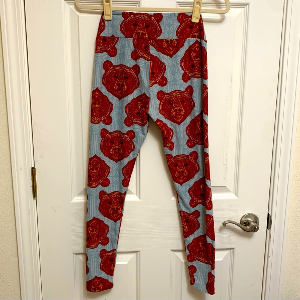 LuLaRoe Red and Blue Bear Print Leggings